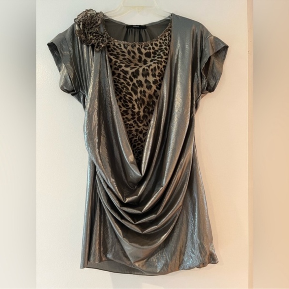 Maeva Metallic Silver Leopard Print Women's Mini Dress Size 4